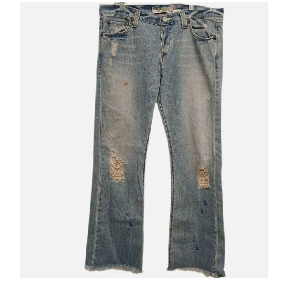 LEVI'S 513 Slouch Boot Jeans 36W Distress Butterfly Hippie Thrash Grunge Holes